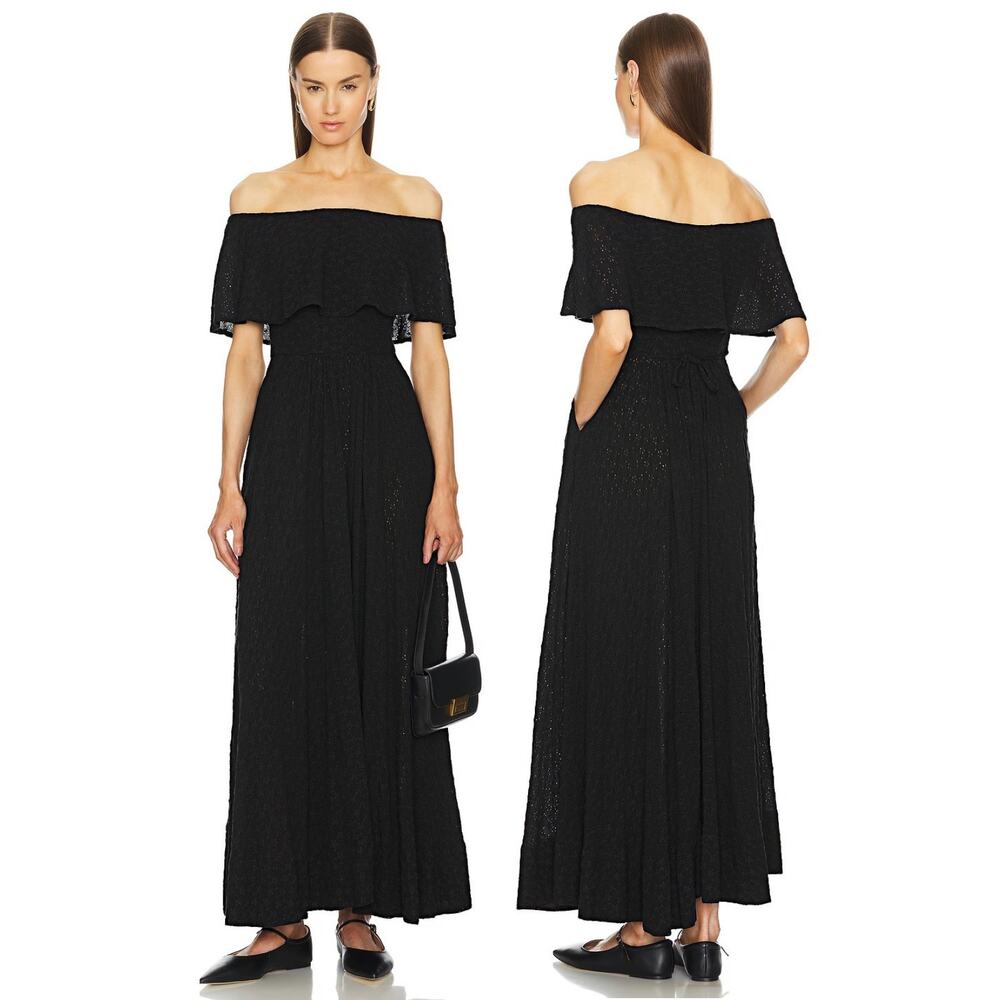 Helsa Eyelet Garden Maxi Dress Draped Off Shoulder Wedding Guest Boho Party S